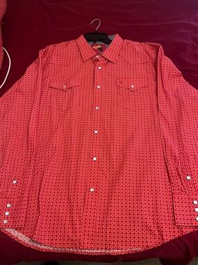 Men's Rodeo Western Red Geo-Print Casual Button-Down Shirt